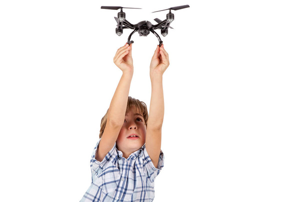 Boy wants his drone to fly - Fotoğraf, Görsel