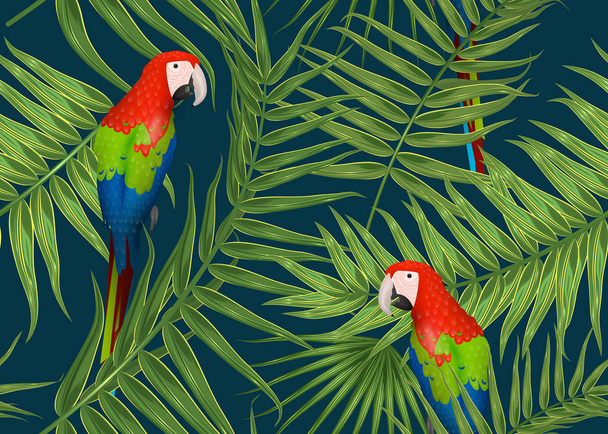 Tropických vzor bezešvé, exotické pozadí s palm tree větve, listy, listové, palmové listy. nekonečné textura - Vektor, obrázek