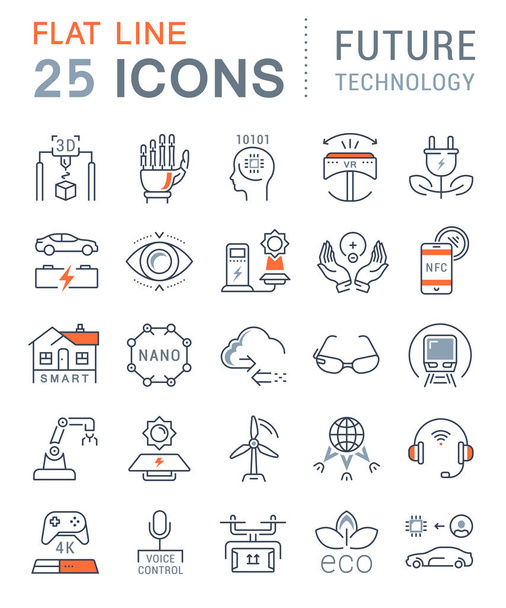 Set Vector Flat Line Icons Future Technology - Vector, Image