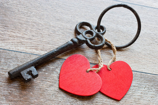 Key with the hearts as a symbol of love.  Key of my heart concep - Foto, afbeelding