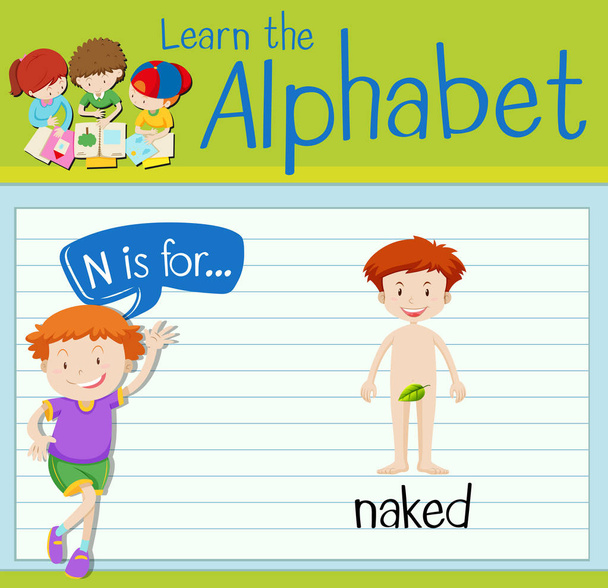 Flashcard letter N is for naked - Vector, Image