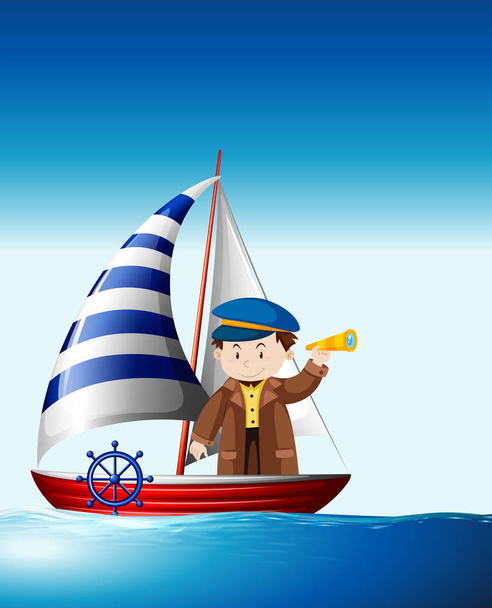 Sailor sailing at sea - Vector, Image