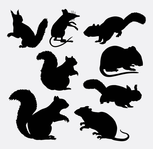 リスとマウスの哺乳類動物のシルエット - ベクター画像