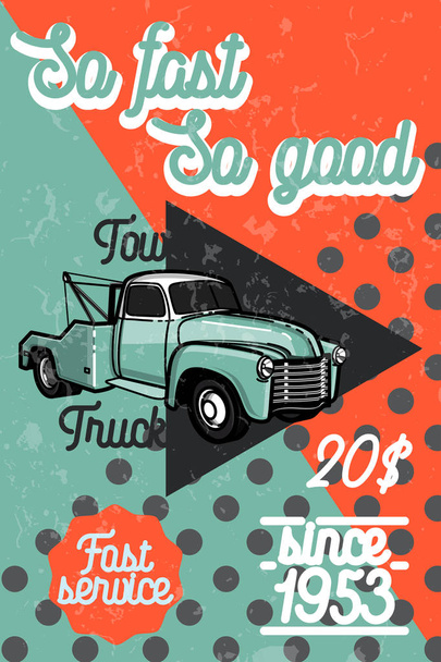 Color vintage coche remolque camión cartel
 - Vector, Imagen