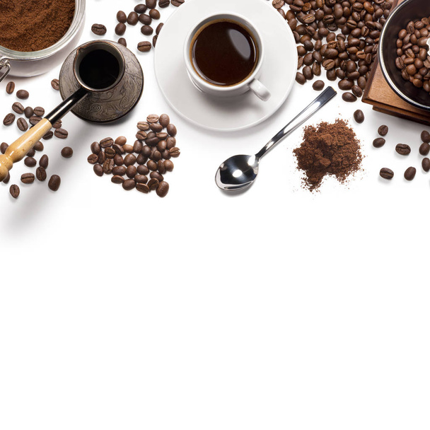 白い背景の上のコーヒーの属性 - 写真・画像