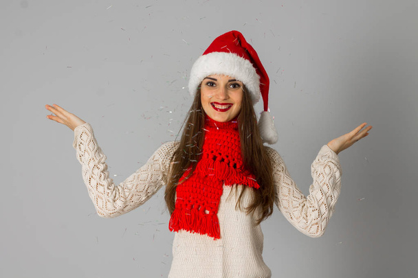 girl in santa hat and red scarf - Foto, Imagem