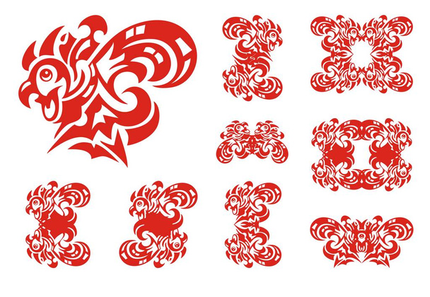 Red rooster symbols isolated on the white - Vector, Image