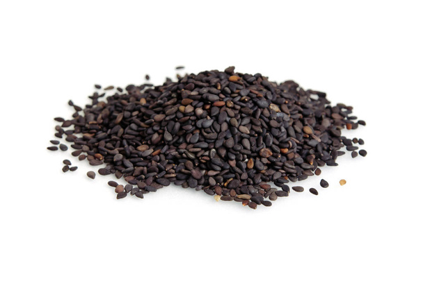 Pile of black sesame seeds isolated on white background - Photo, Image