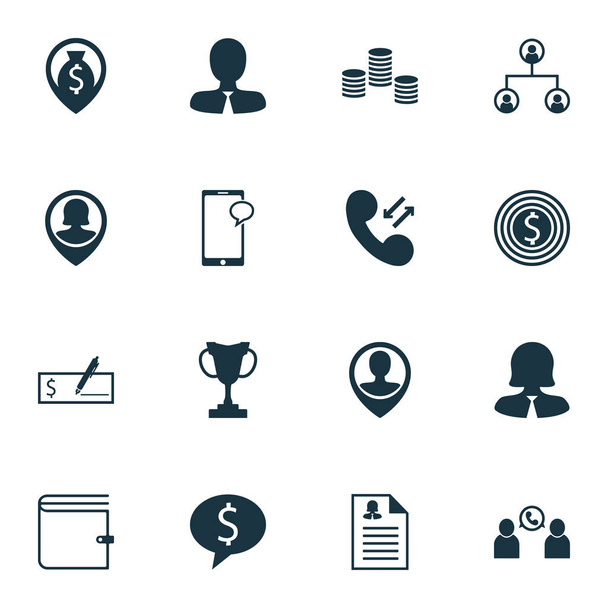 Set Of Human Resources Icons On Phone Conference, Bank Payment And Money Topics. Editable Vector Illustration. Includes Resume, Dollar, Call And More Vector Icons. - Vector, Image