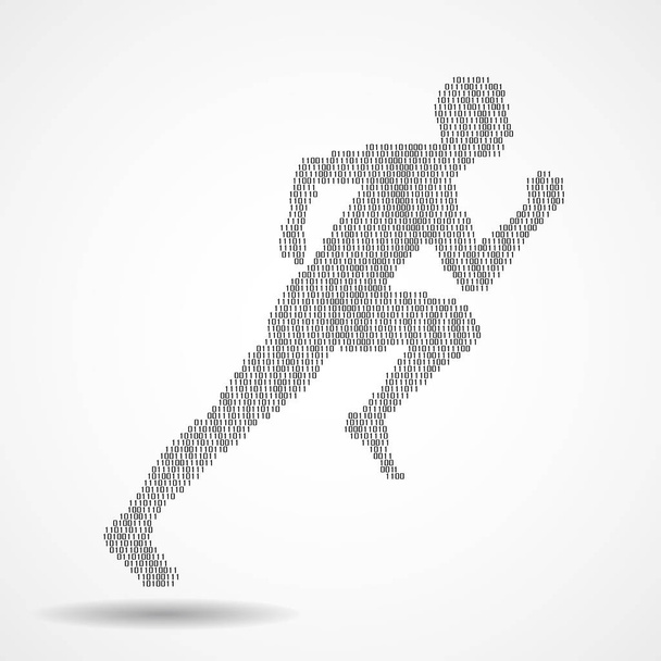 Silueta abstracta corriendo hombre del código informático binario
 - Vector, imagen