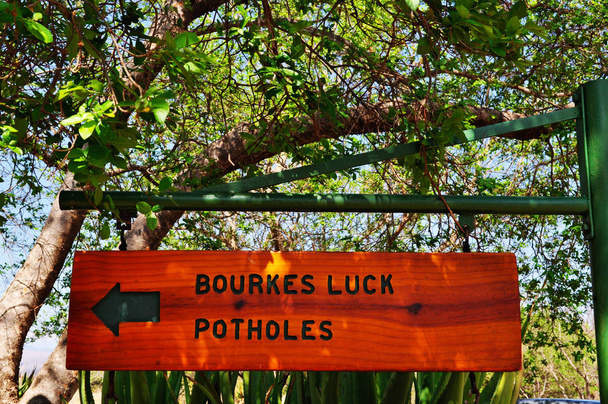 South Africa, the wooden sign to Bourke's Luck Potholes - Photo, Image