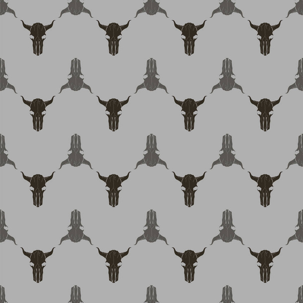 雄牛の頭蓋骨シルエット シームレス パターン - ベクター画像