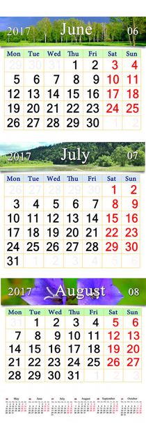Calendario para junio julio y agosto de 2017 con imágenes en color
 - Foto, imagen