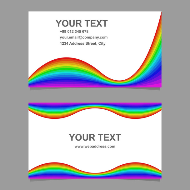 Wavy rainbow colored business card set - Vector, Image