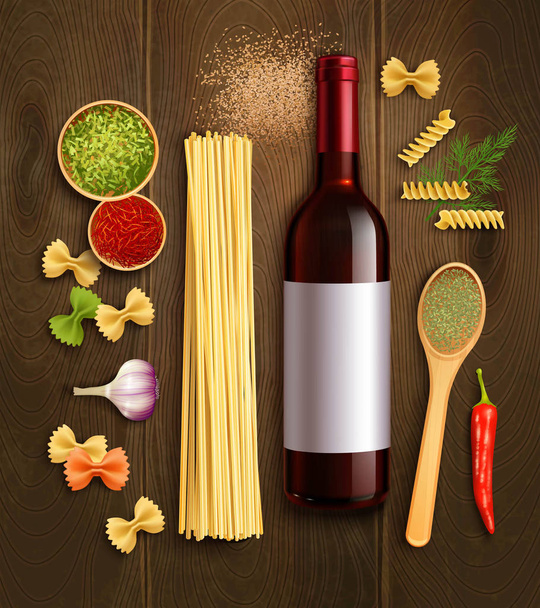 Trockene Pasta Wein realistische Zusammensetzung Poster  - Vektor, Bild