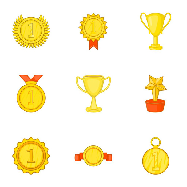 Championship icons set, cartoon style - Vector, Image