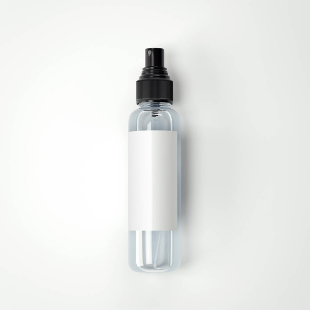 Cosmetic plastic transparent bottle with blank label. 3d rendering - Foto, Bild