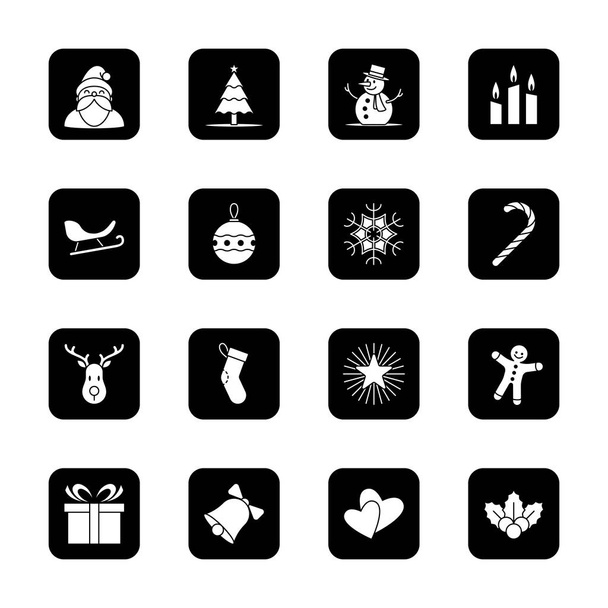 Ilustración del vector conjunto de iconos de Navidad y año nuevo - rectángulo redondeado negro
 - Vector, Imagen