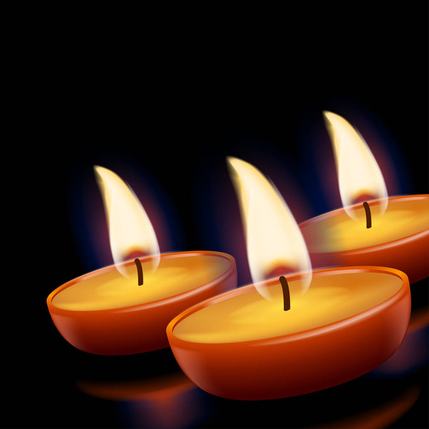 drei Kerzen in der Dunkelheit - Vektor, Bild