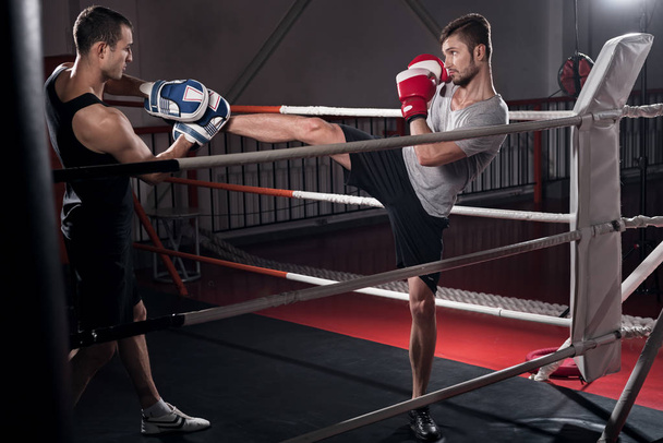 Men training kick boxing hook - Valokuva, kuva