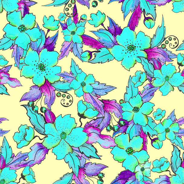 Hibiscus patrón floral sin costura
 - Foto, Imagen