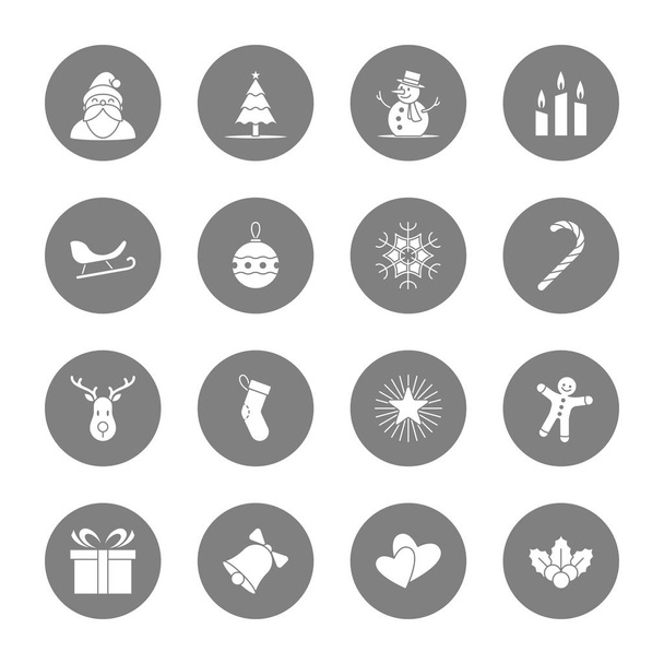 Navidad y año nuevo icono conjunto vector ilustración - círculo gris
 - Vector, Imagen