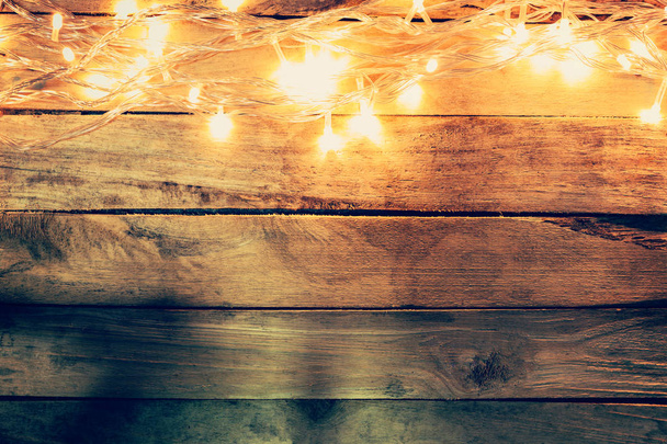 karácsonyi fény a hely fából készült háttér - Fotó, kép