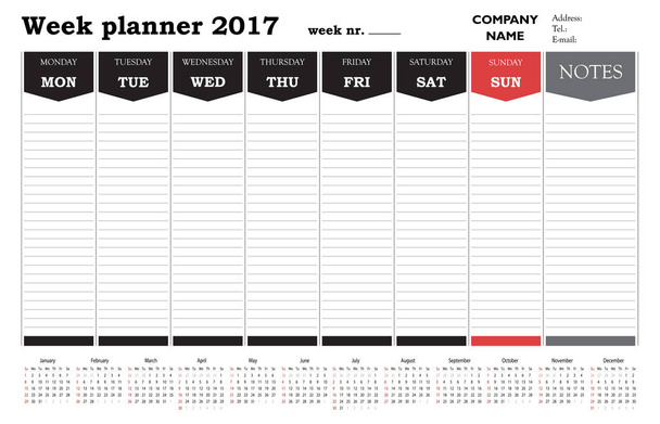 Planner kalendarz 2017 do firm i prywatnych za pomocą - organizator i harmonogram - Wektor, obraz