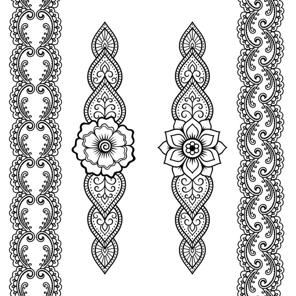 Set van naadloze randen voor ontwerpen en toepassen van henna. Armband voor tatoeage of henna patroon. Mehndi stijl. - Vector, afbeelding