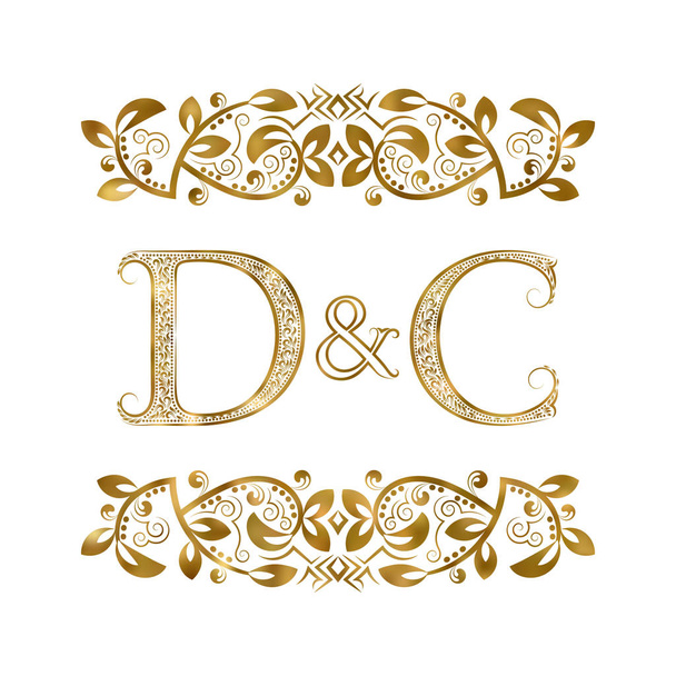 D e C iniciais vintage símbolo do logotipo. As letras são cercadas por elementos ornamentais
. - Vetor, Imagem