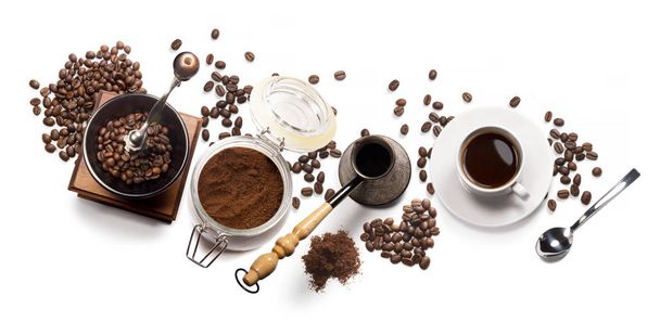 coffee attributes on a white background - Photo, Image