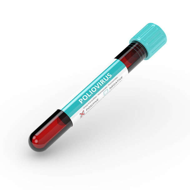 3D rendering of poliovirus test tube blood sample - Foto, Imagem