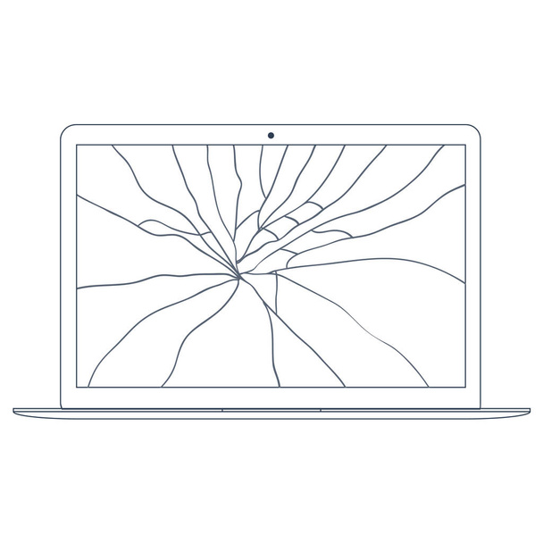 Vektorillustration des gebrochenen Laptops. Skizzensymbol für Ihr Webkonzept. isoliert auf weißem Hintergrund. - Vektor, Bild