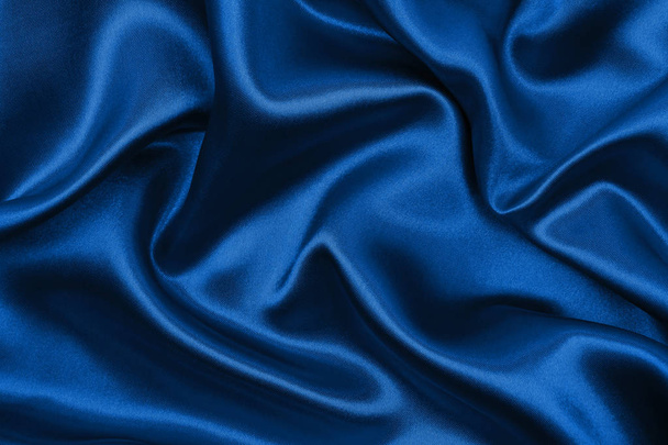 Smooth elegant blue silk or satin luxury cloth texture as abstra - Photo, Image