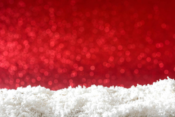 Snow and red glitter background - Фото, изображение