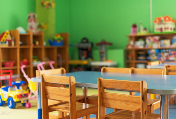 Chairs, table and toys. Interior of kindergarten. - Foto, immagini