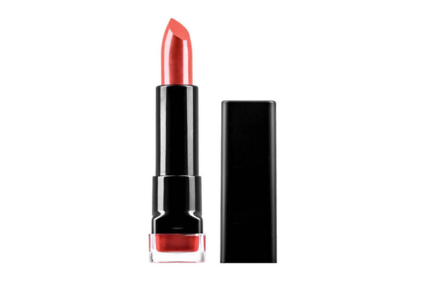 red lipstick isolated on white background, make up, close up of a lipstick on white background with clipping path, beauty - Foto, Imagem