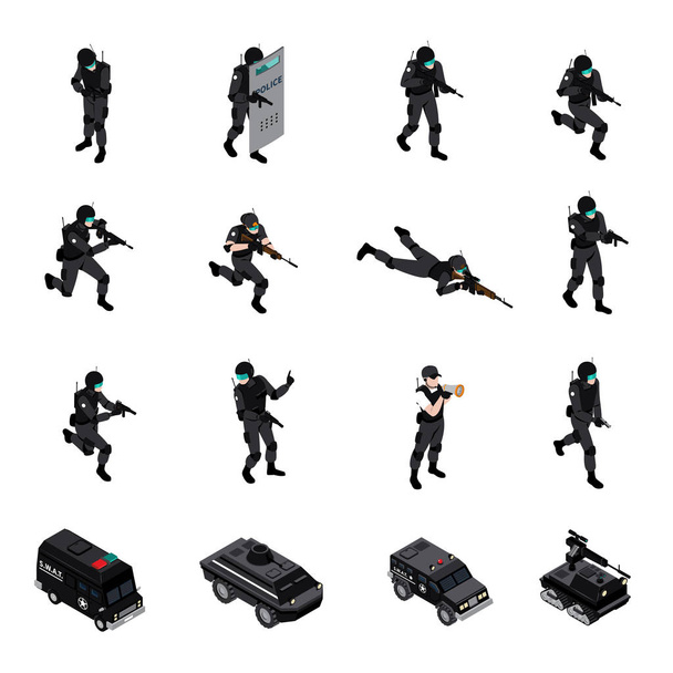 Special Weapons Unit Isometric Icons Collection  - Vector, Image