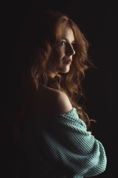 Stunning model with curly hair in the shadows - Fotografie, Obrázek
