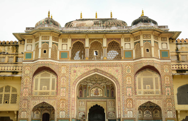Main hall at Amber Fort. The fort is located in Amer, 11 kilometres from Jaipur, Rajasthan state, India. - Photo, Image