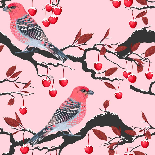 Vögel und Kirschbaum nahtlos - Vektor, Bild
