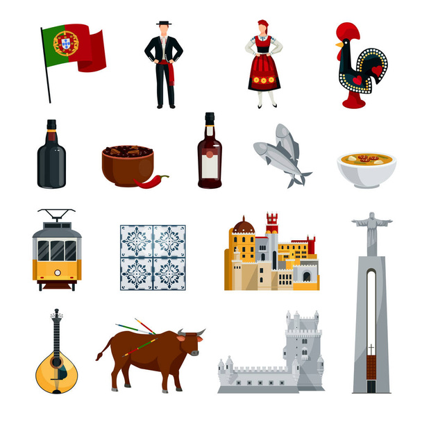 Portugal Icons Flat Set - Vector, Image