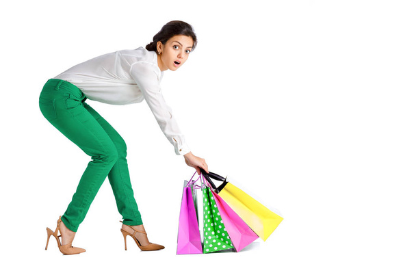 people, sale, black friday concept -  woman  with shopping bag - Foto, Imagen