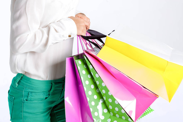 people, sale, black friday concept - woman with shopping bags - Foto, Bild