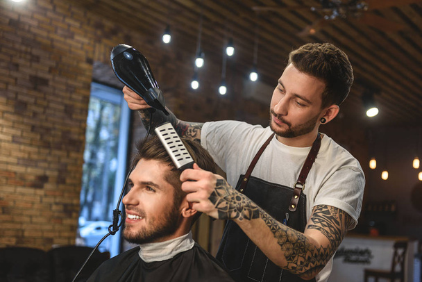 close up male customer visiting barber - Foto, Imagen