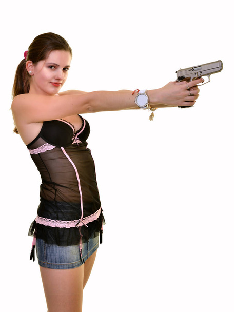 szexi nő fegyverrel - Fotó, kép