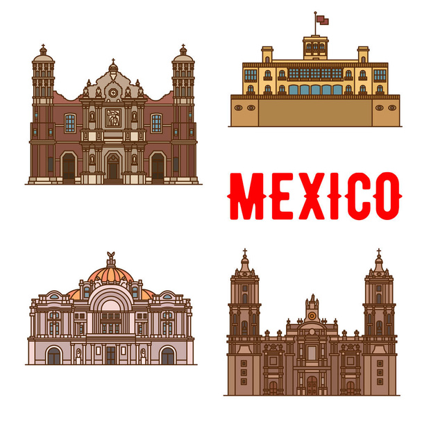 Toeristische monumenten en bezienswaardigheden van Mexico - Vector, afbeelding