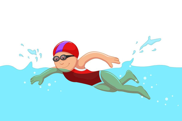 legrační karikatura dívka plavec v bazénu - Vektor, obrázek