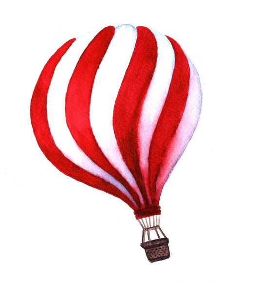 Watercolor hot air balloon. Hand drawn vintage air balloon - 写真・画像