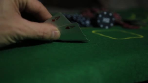 Casino table with poker player hands and playing card - Filmmaterial, Video
